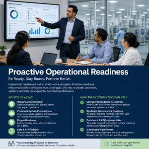 Business leaders reviewing operational readiness dashboards in a manufacturing and pharma operations meeting.